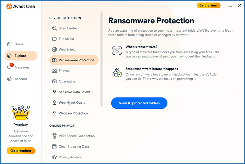 Avast One Ransomware-Schutz
