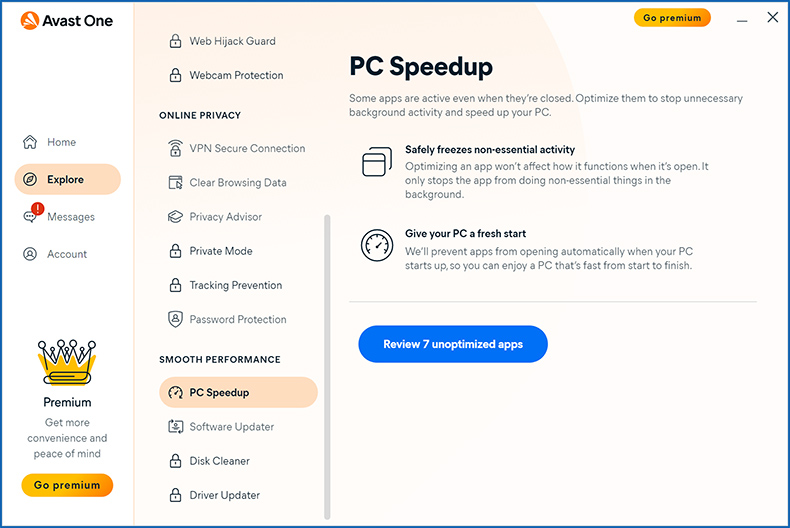 Avast One PC Beschleunigung