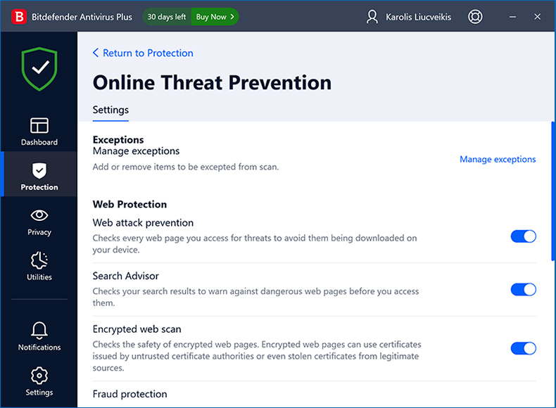 Bitdefender Antivirus Plus Onlinebedrohungsschutz