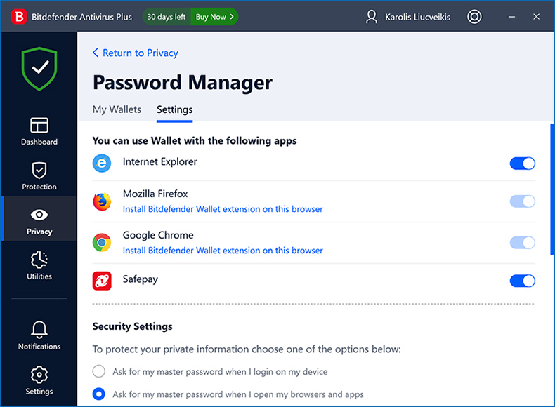 Bitdefender Antivirus Plus Passwort-Manager