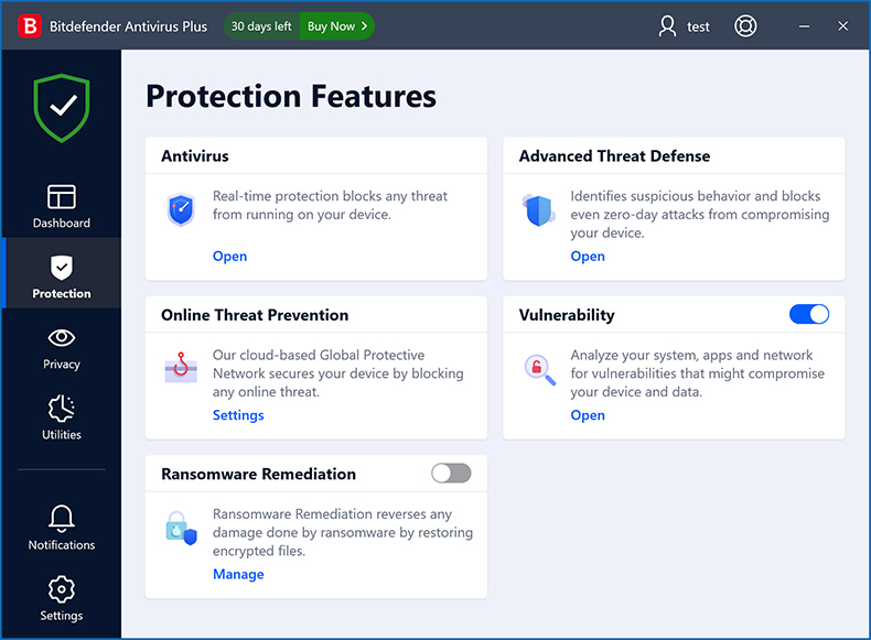 Bitdefender Antivirus Plus Schutzfunktionen