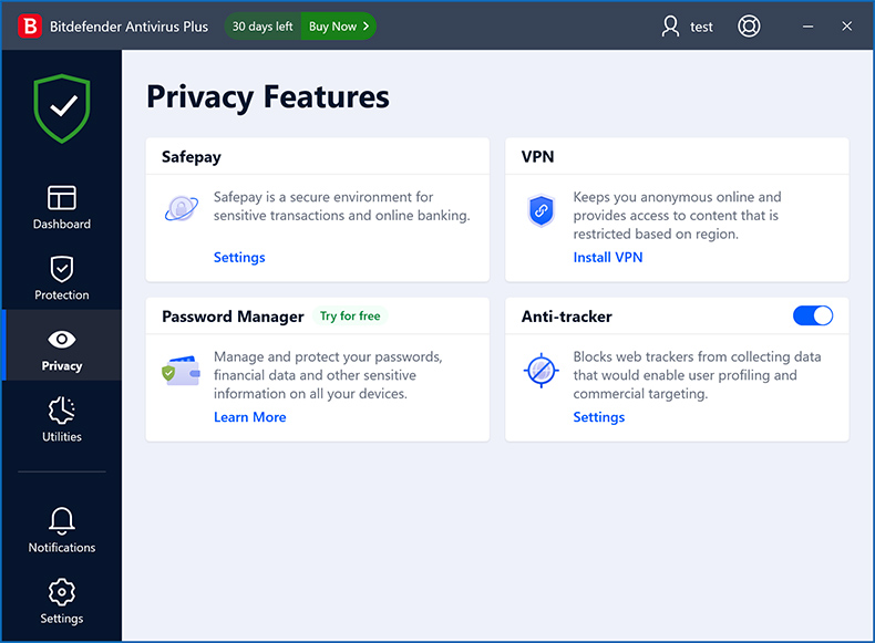 Bitdefender Antivirus Plus Datenschutzfunktionen