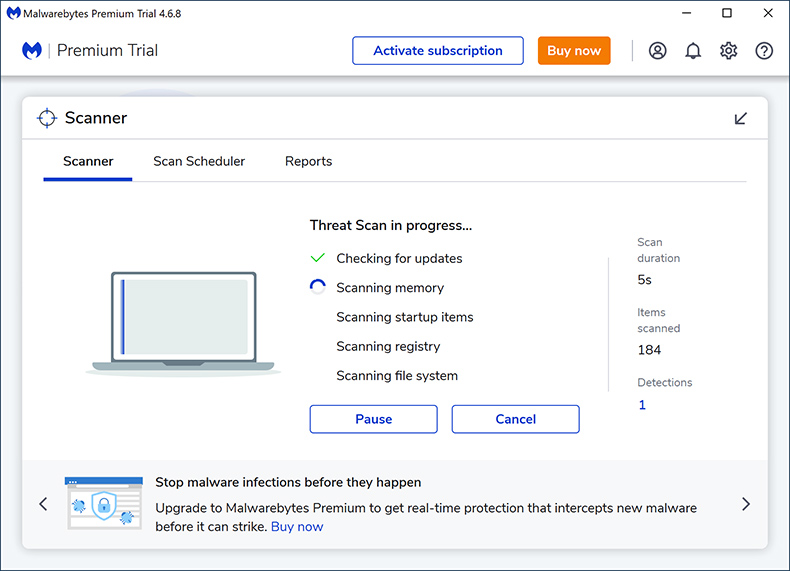 Malwarebytes Premium 2024 scannt