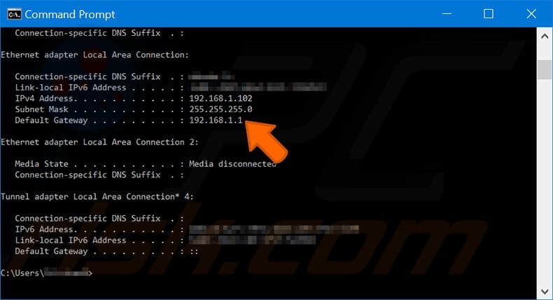 find your IP address ethernet adapter local area connection