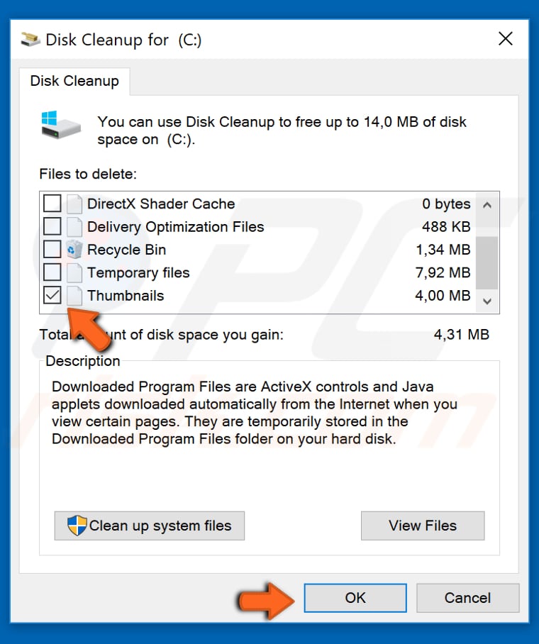 Miniaturansichten mit Disk Cleanup entfernen Schritt 2