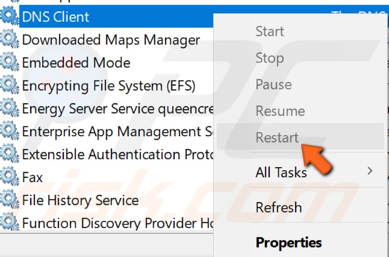 restart dns client service step 3