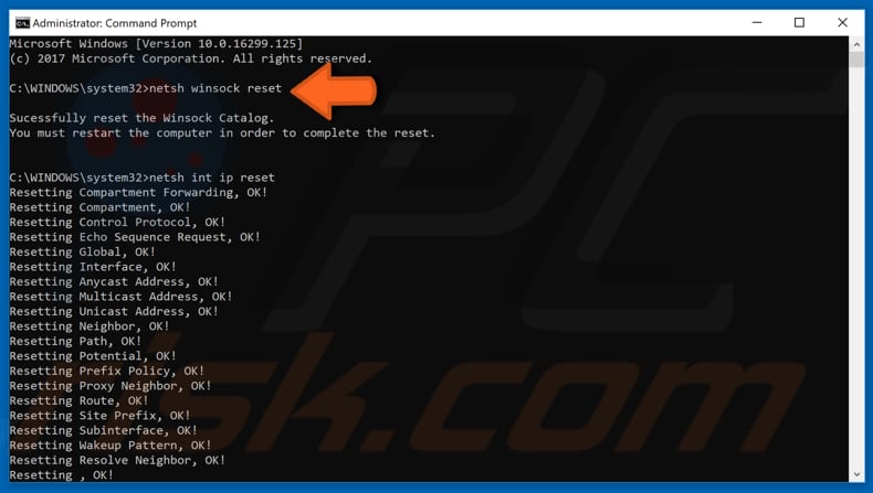 reset tcp/ip Schritt 1