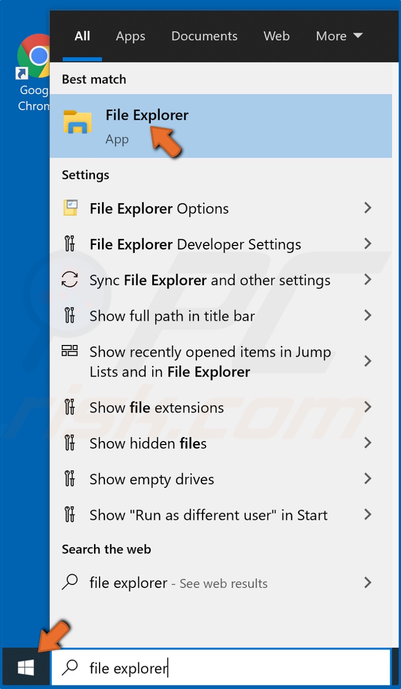 Öffnen Sie Start und geben Sie File Explorer ein und klicken Sie auf das Ergebnis