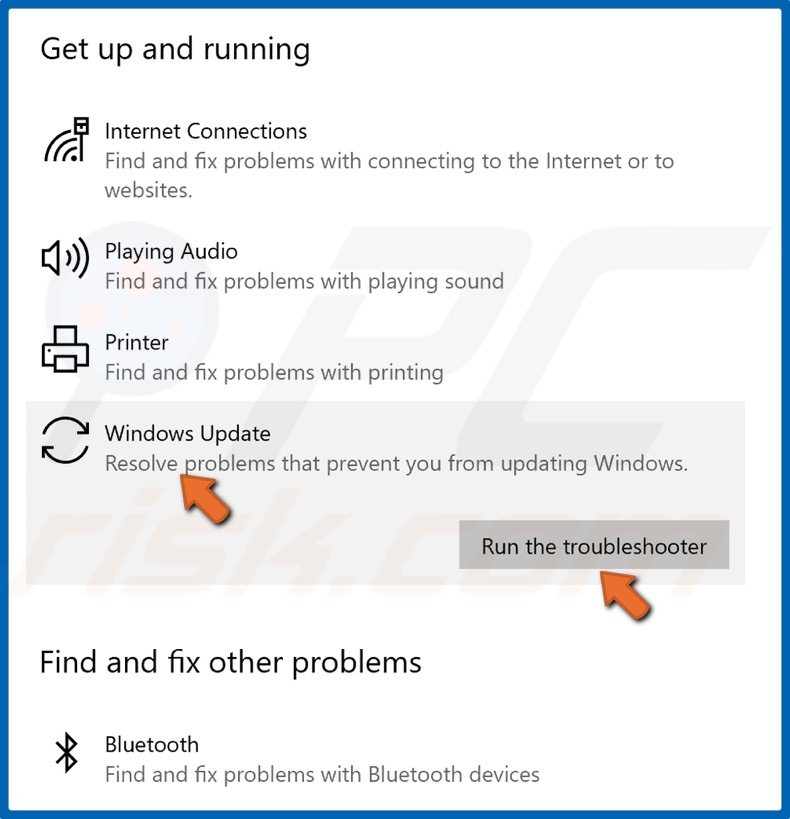 Wählen Sie Windows Update und führen Sie die Problembehandlung aus