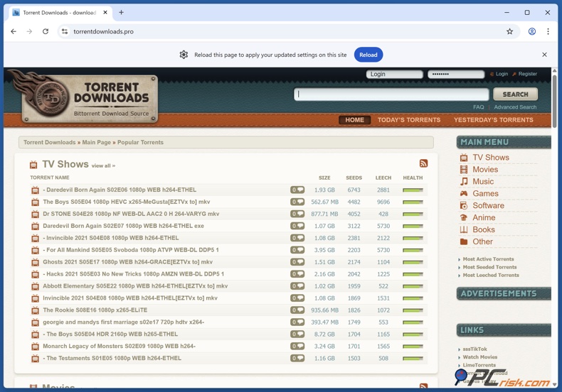 TorrentDownloads Startseite
