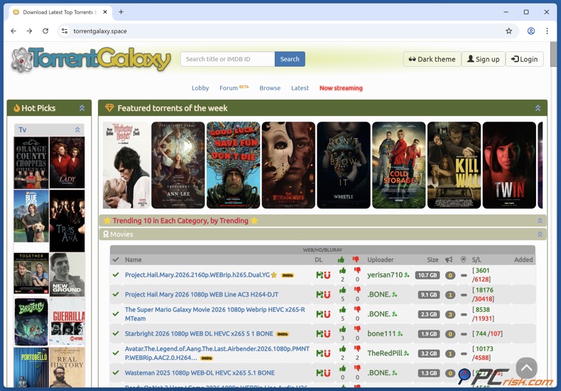 TorrentGalaxy Startseite