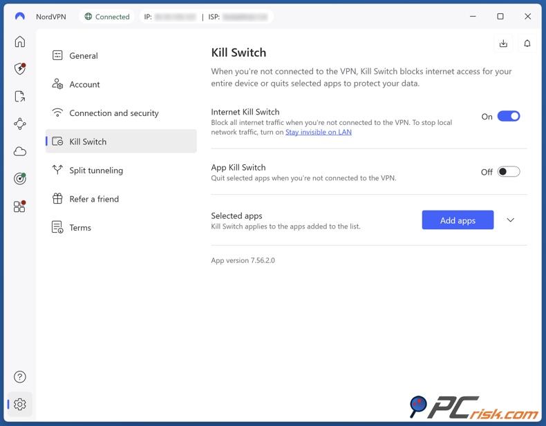 Aktivieren NordVPN kill switch