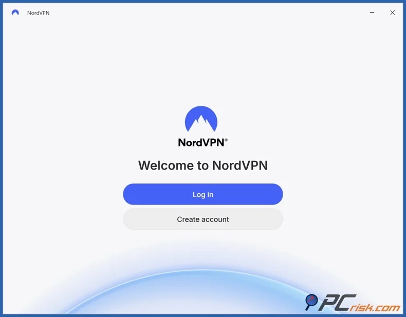 NordVPN-Anmeldebildschirm