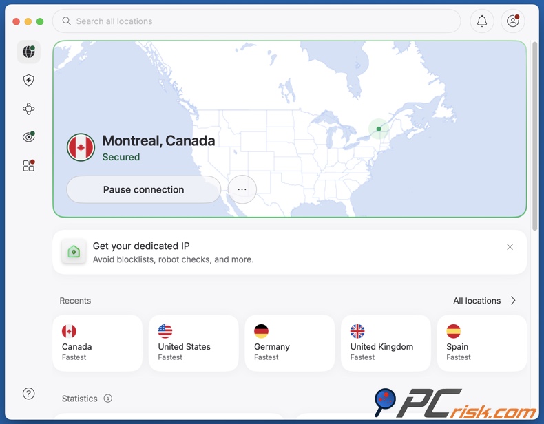 NordVPN mit Kanada verbunden