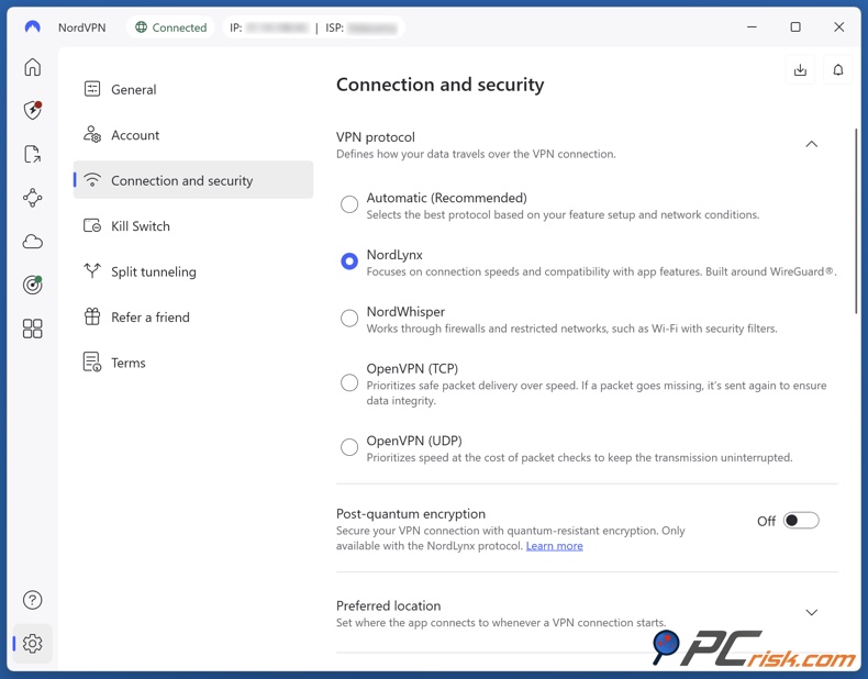 Zum NordLynx Protokoll wechseln
