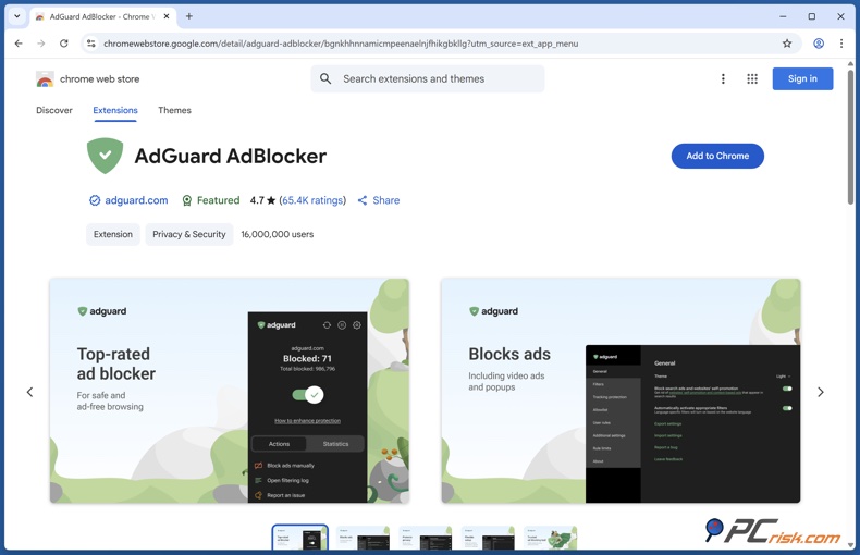 AdGuard Erweiterung für den Chrome Browser