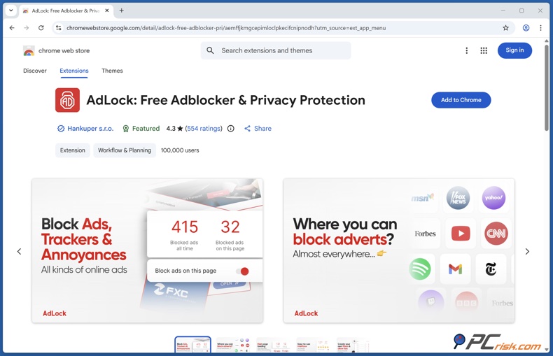 Adlock Chrome Erweiterung