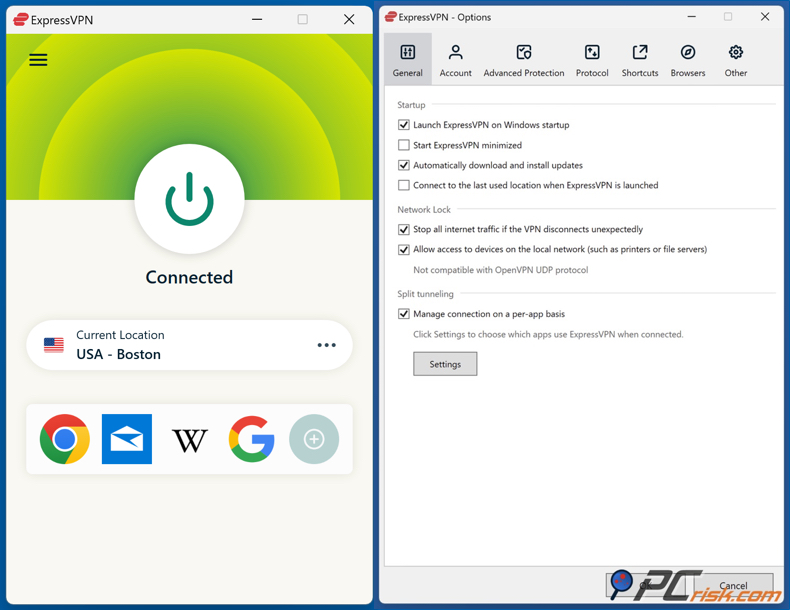 Express VPN dashboard