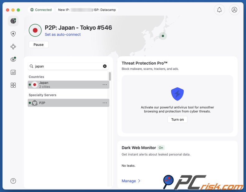 NordVPN verbunden mit Japan