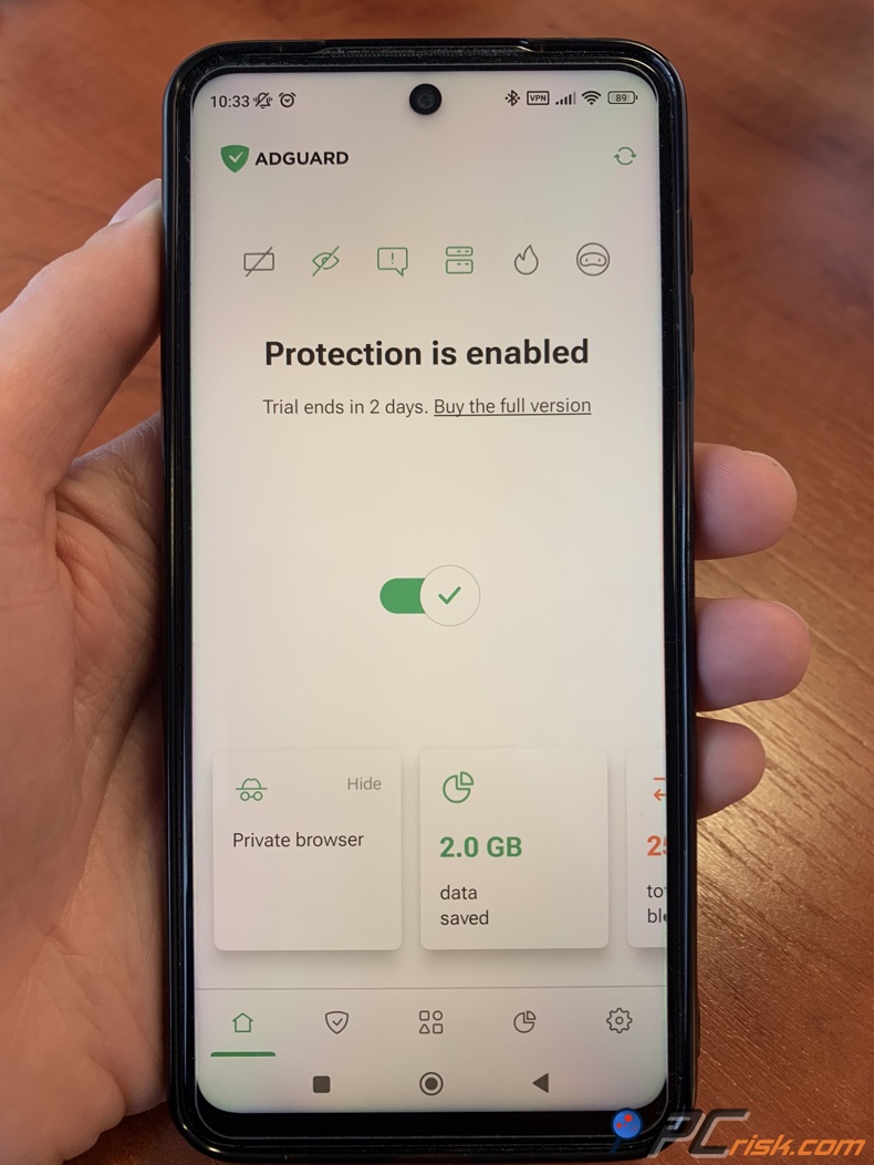 Android AdGuard Startbildschirm