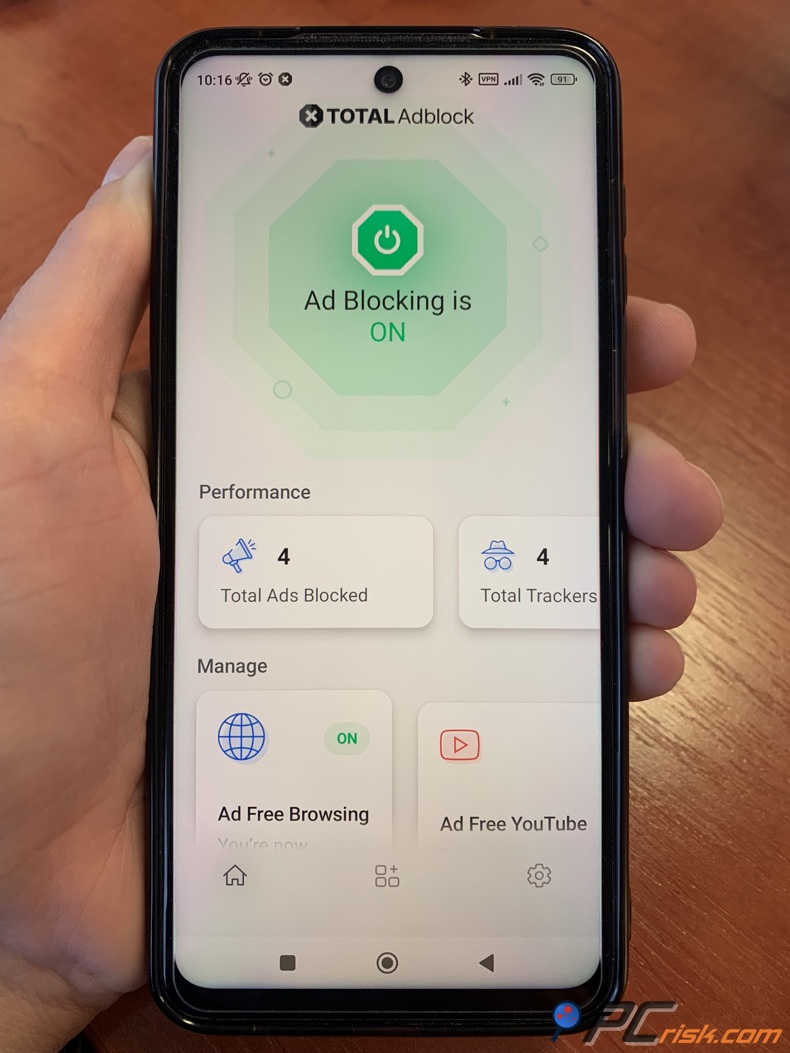 Android Total Adblock Startbildschirm
