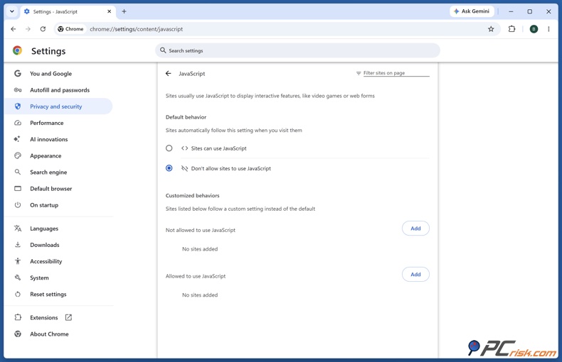 Chrome-JavaScript-Einstellungen