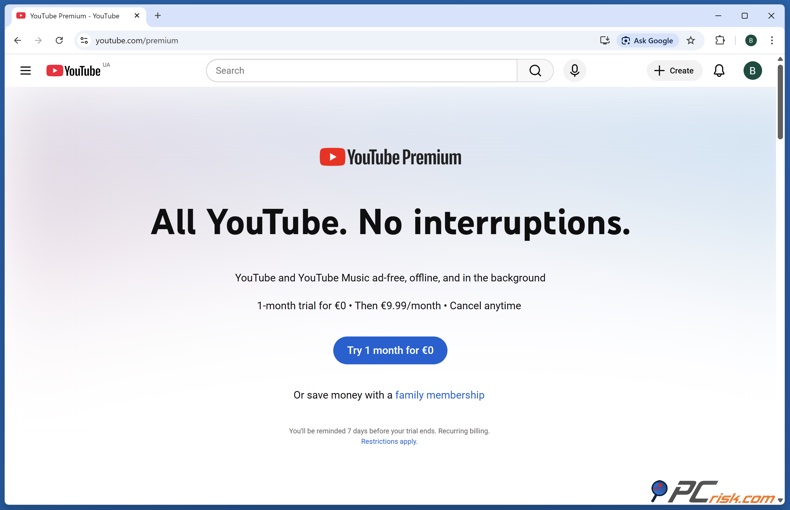 YouTube Premium Landingpage