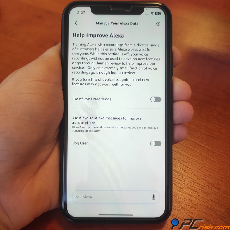 Disable use of voice recordings
