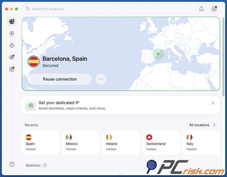 NordVPN verbunden mit Spanien