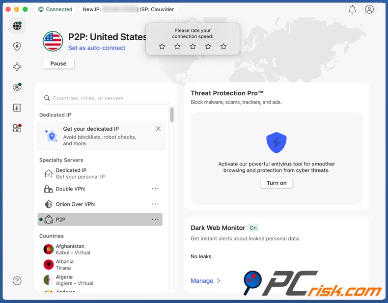 NordVPN hat eine Verbindung zu den USA hergestellt