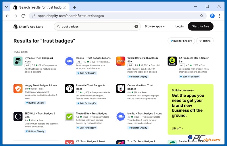 Vertrauenssiegel im Shopify App Store