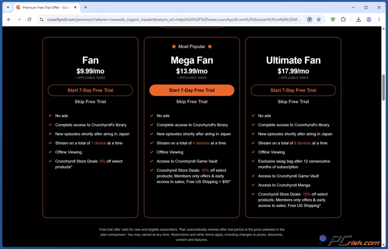 Crunchyroll pricing
