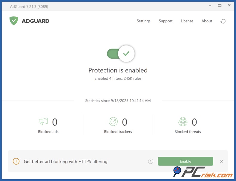 AdGuard windows app dashboard