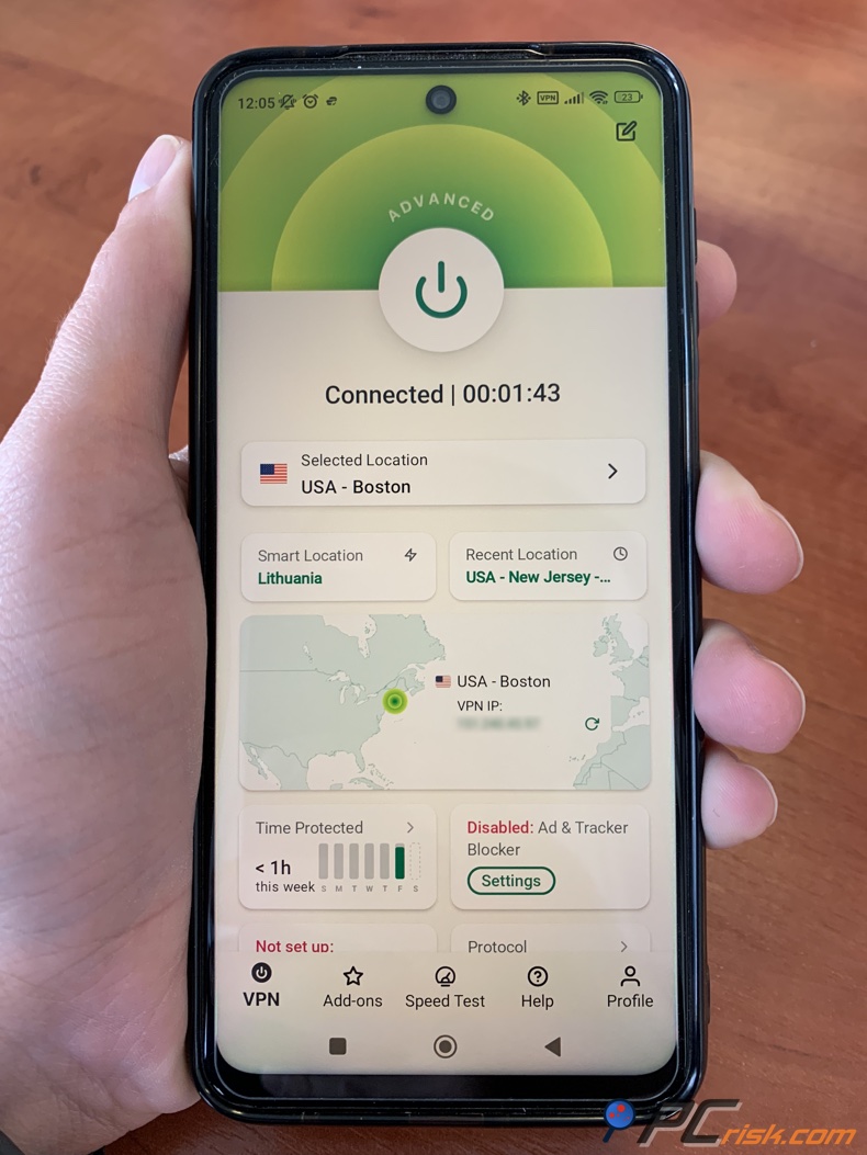 ExpressVPN für Android Dashboard
