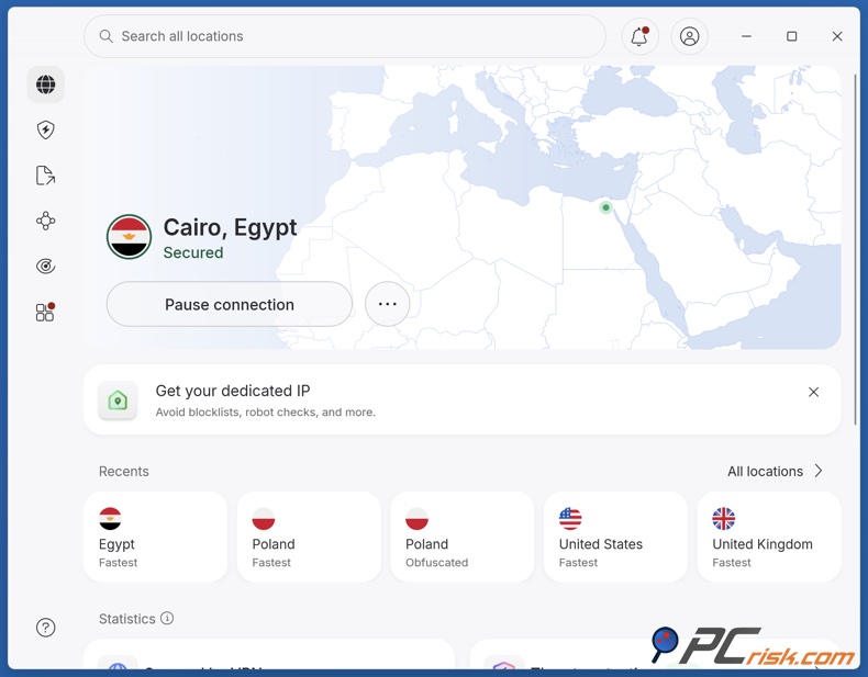 NordVPN mit Ägypten verbunden