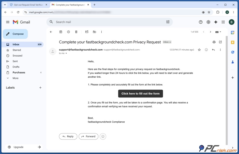 FastBackgroundCheck verification email