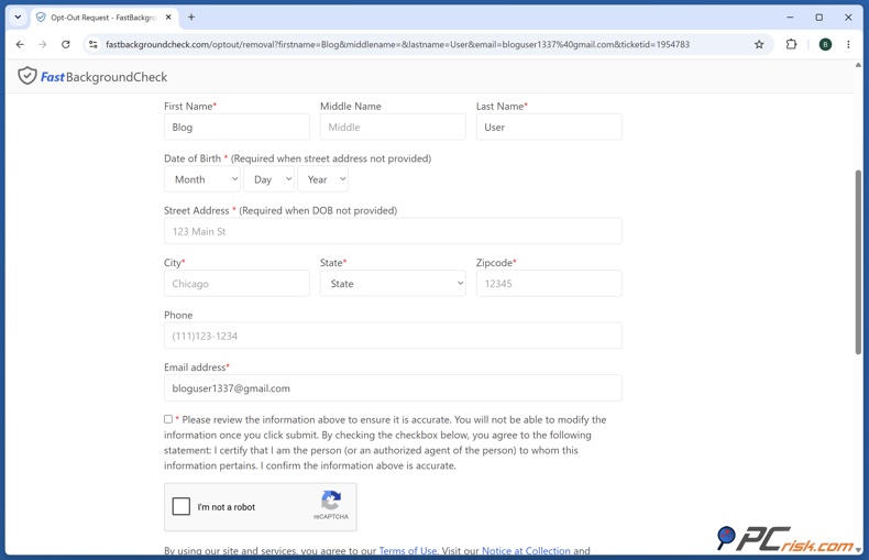 Full opt out form