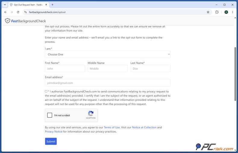Initial opt out form