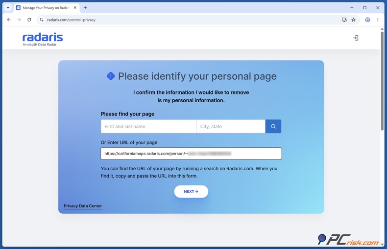 Radaris Personal Page URL