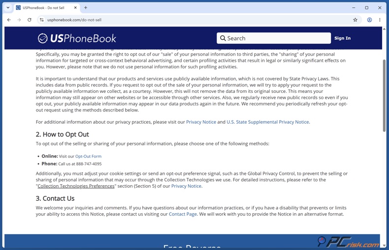 USPhoneBook opt-out form