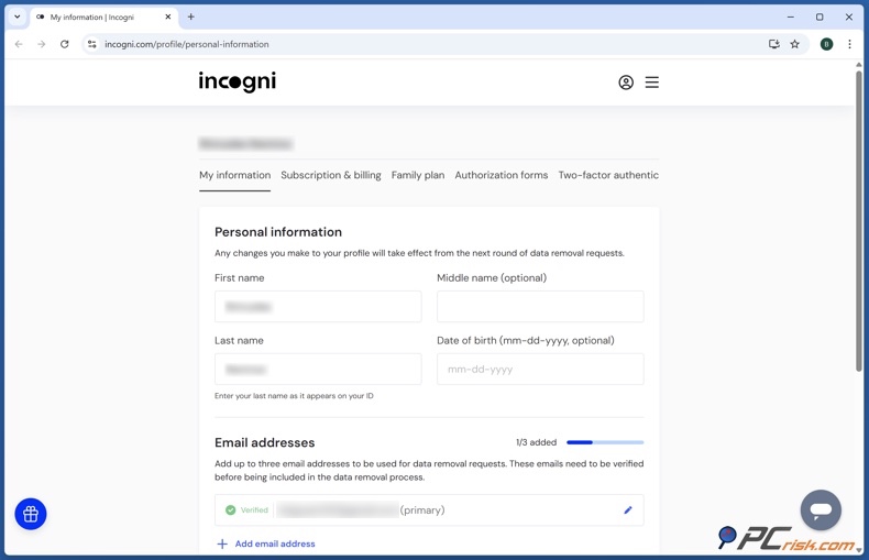 Incogni-Persönliche Informationen
