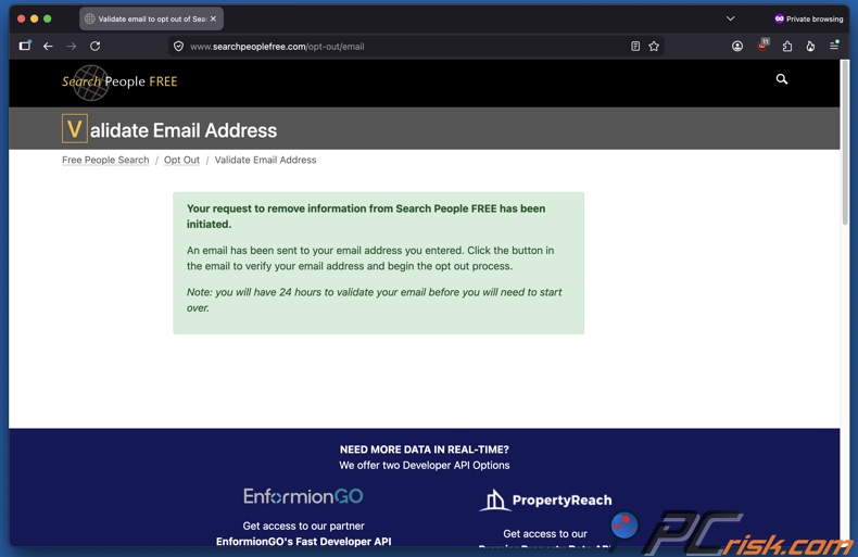 SearchPeopleFREE-Abmeldung eingeleitet