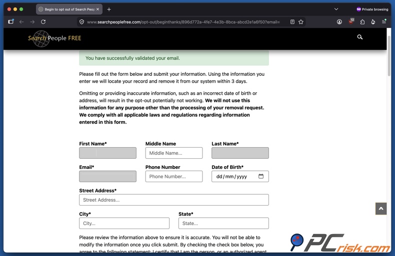 SearchPeopleFREE-Abmeldeformular