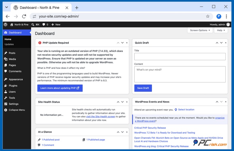 WordPress PHP-Aktualisierung erforderlich