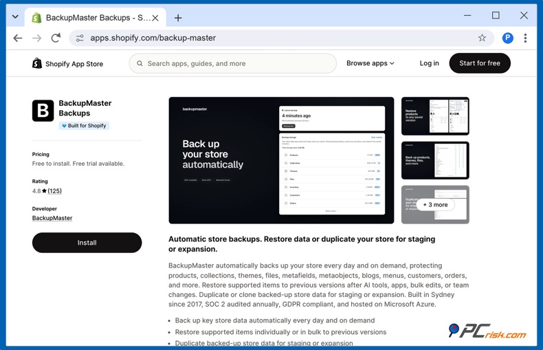 Backup-App im Shopify App Store