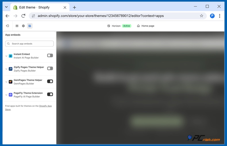 App-Einbettungen im Shopify-Theme-Editor