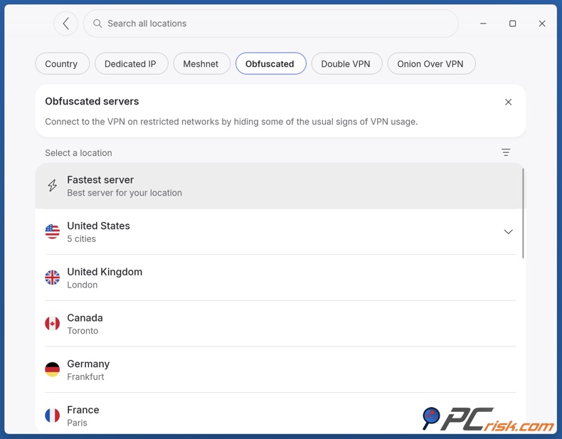Verschleierte Server von NordVPN