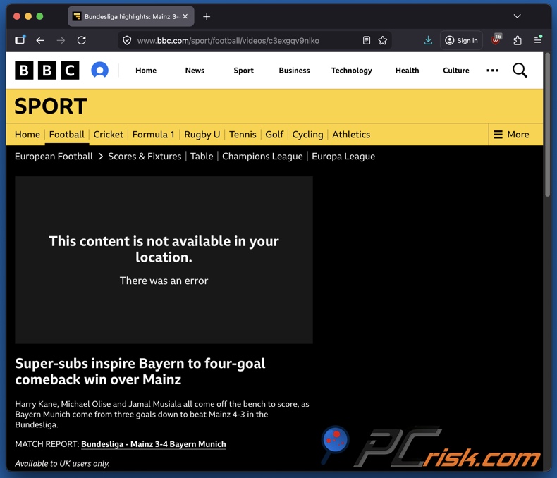 BBC Sport Bundesliga nicht in Ihrer Region verfügbar