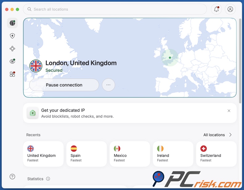 NordVPN verbunden mit dem Vereinigten Königreich