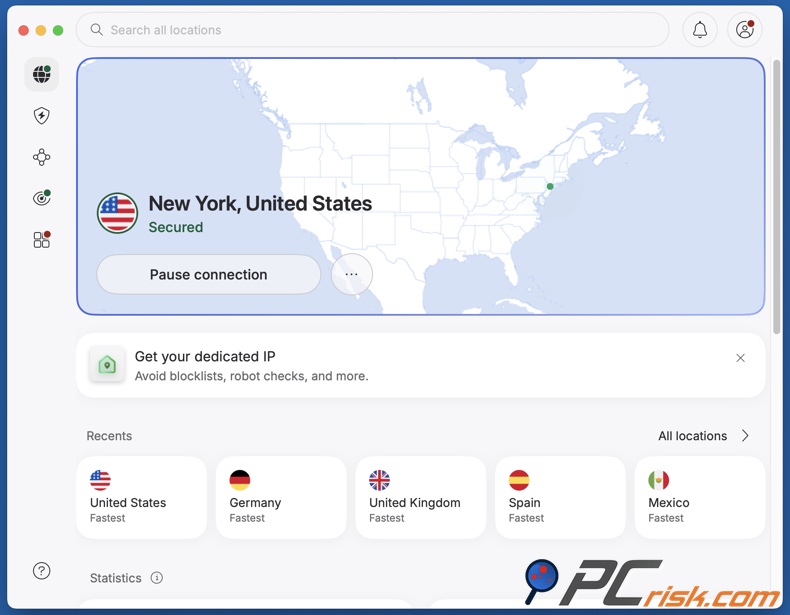 NordVPN mit einem Server in den USA verbunden